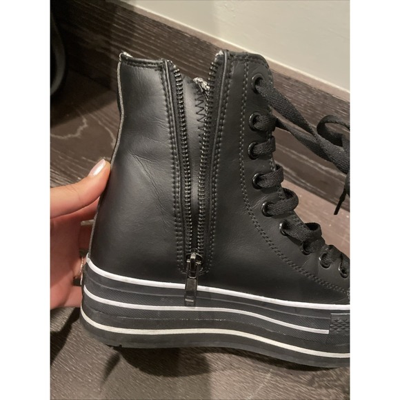 iijin Women High Top Leather Platform Sneakers Size 36 Black - Picture 6 of 8